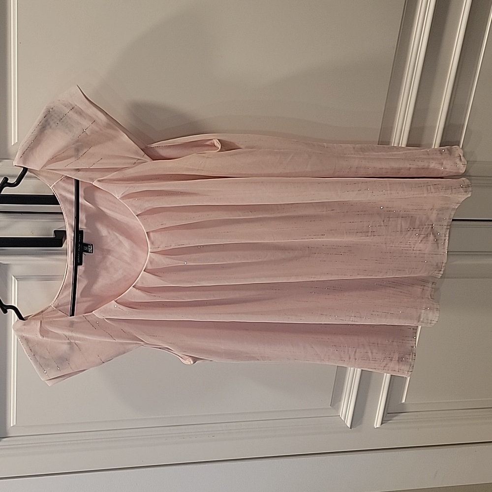 Pink chiffon summer blouse with silver sparkles size M
